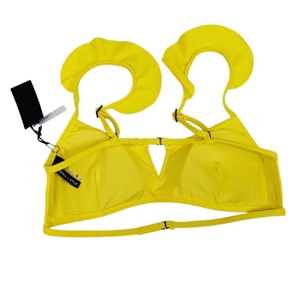 Kendall & Kylie Ruffle Bikini Top Neon Yellow  NWT. Size Small MSRP $120 - Picture 4 of 8